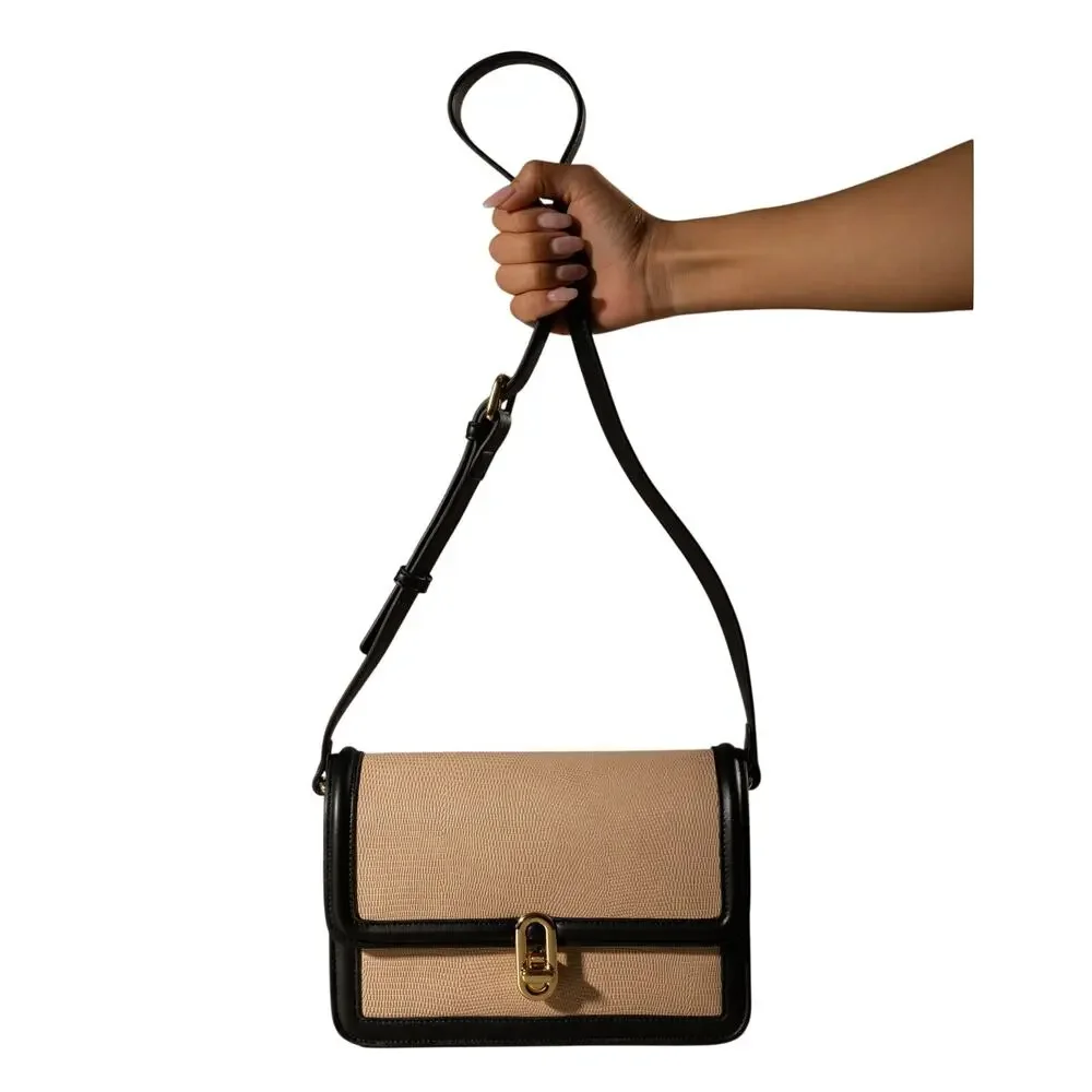 Jules Kae Mia Satchel Purse Blush Lizard + Black Vegan Leather Shoulder Bag NWT